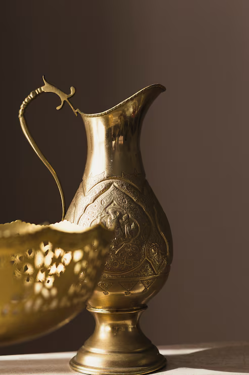 Ornate Engraved Brass Pitcher